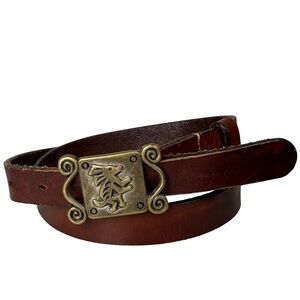 Vintage Chico’s large Brown Leather Belt Brass Buckle thin boho‎ bohemian